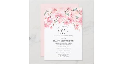 Blush Pink Cherry Blossom Floral 90th Birthday Invitation Zazzle