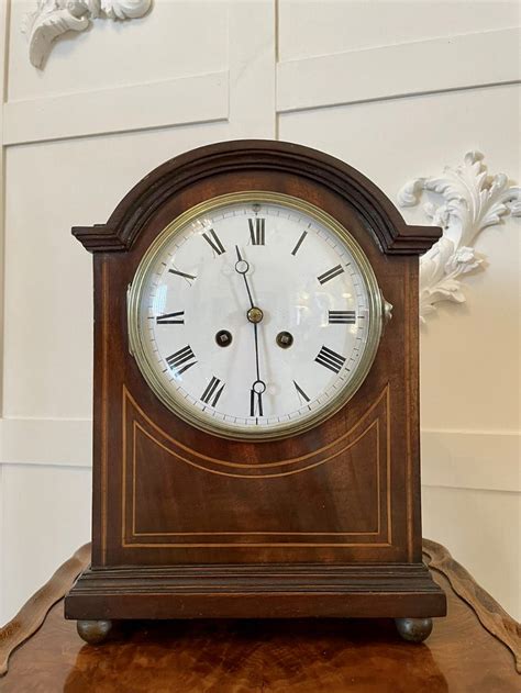 Quality Antique Inlaid Mahogany Eight Day Mantel Clock