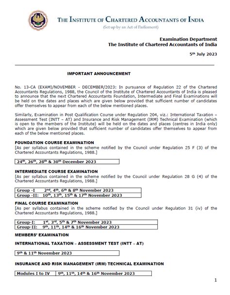 Ca Inter Exam Dates Nov Released