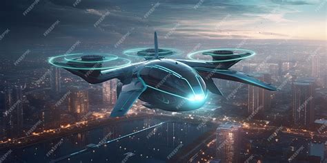 Premium Ai Image Futuristic Autonomous Modern Driverless Air Taxi With Autopilot Fly In Modern