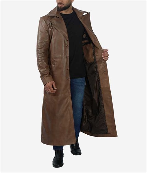 Brown Full Length Leather Coat For Men In Australia