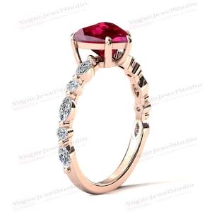 Heart Shaped Red Ruby Engagement Ring 925 Sterling Silver Ruby Wedding Ring Solitaire Engagement ...