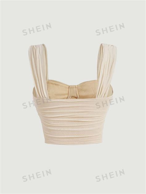 Shein Mod Ruched Bustier Wide Straps Top Shein Uk