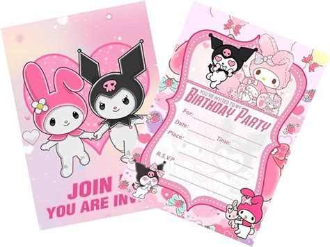 Faivvy Pcs Kuromi Invitation Cards My Melody Birthday Party Supplies