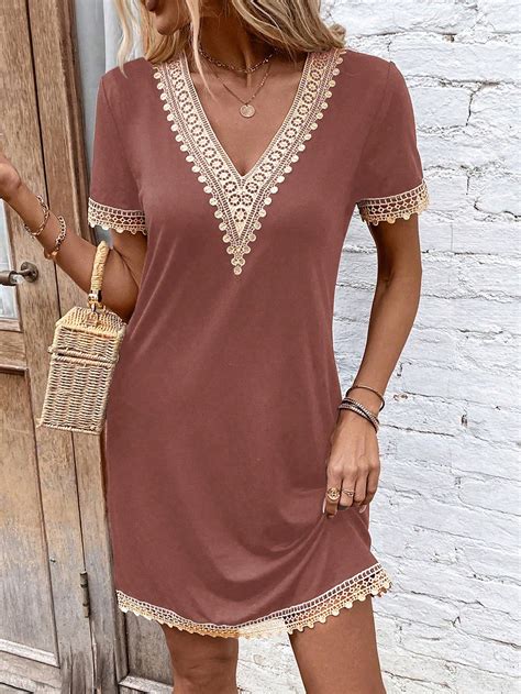 Shein Lune Guipure Lace Panel Tee Dress Shein Usa