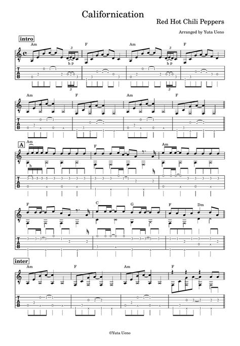 Red Hot Chilipeppers Californication Fingerstyle Tab 단선 악보 By