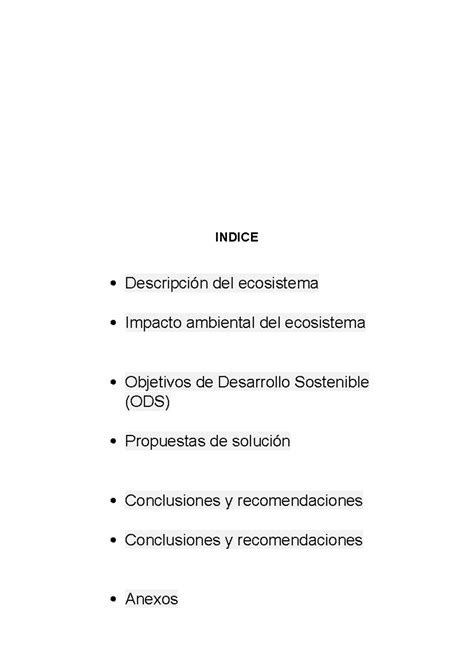 Avance De Informe Indice Descripci N Del Ecosistema Impacto Ambiental