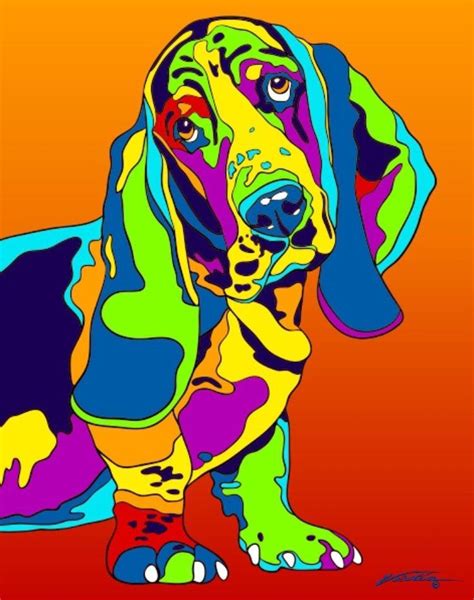 Multi Color Basset Hound Matted Prints And Canvas Giclées Hand Painted