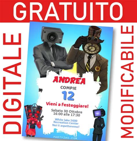 Gratuito Invito Skibidi Toilet Modificabile E Personalizzabile