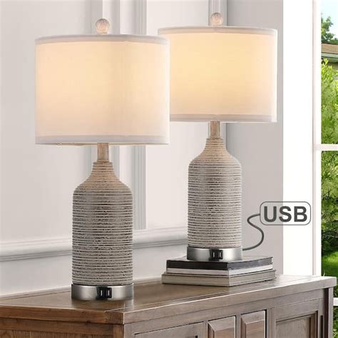 True Fine In Bronze And Brushed Nickel Table Lamp With Double Usb