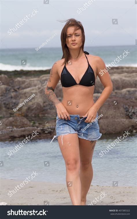 Sexy Woman Short Denims Bikini On Stock Photo 407385322 Shutterstock