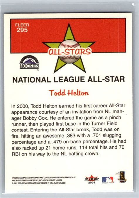 2001 Fleer Platinum All Stars 295 Todd Helton Colorado Rockies