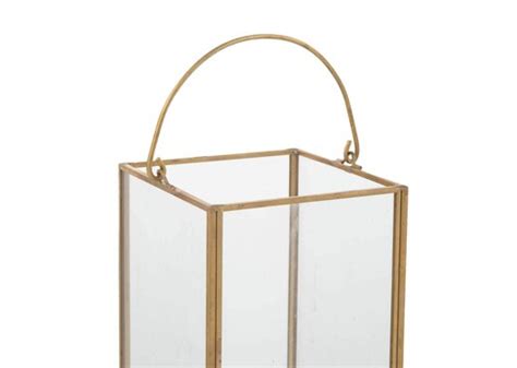 Interiors Small Square Glass And Gold Hurricane Lantern Honeycomb