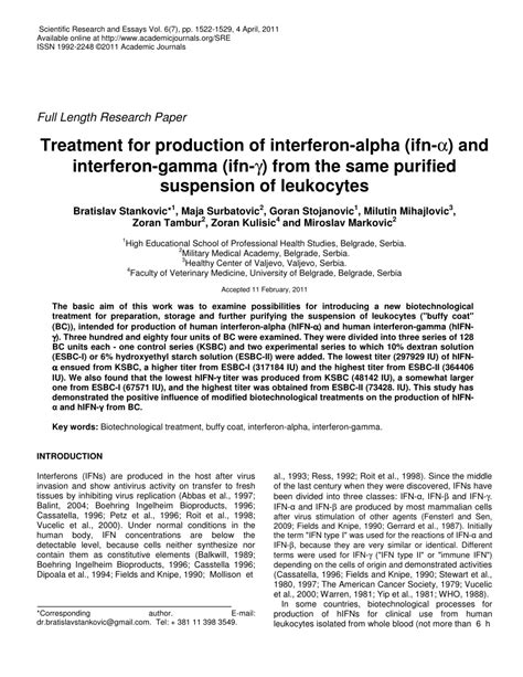 (PDF) Treatment for production of interferon-alpha (ifn-α) and ...