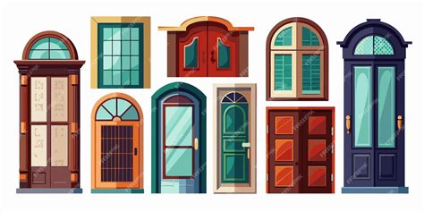 Un Conjunto De Puertas Diferentes Con Ventanas Y Puertas Vector Premium