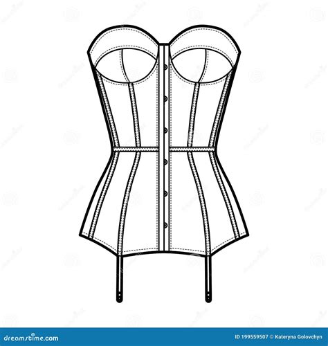 Torsolette Basque Bustier Lingerie Technical Fashion Illustration With