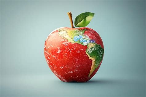 Una Manzana Roja Con Un Mapa Del Mundo En Ella Vector Premium