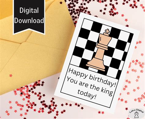 Printable Chess Birthday Card Instant Download 5x7 Inch Card 10x7 Inch Card King Chess Card