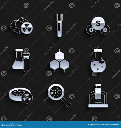 Set Chemical Formula Microorganisms Under Magnifier Microscope Test