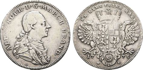 Brandenburg Ansbach 1 2 Taler 1775 S Schwabach Christian Friedrich Karl