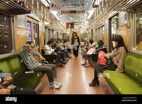 Passengers Inside Suburban Commuter Train Kyoto Japan Stock Photo Alamy