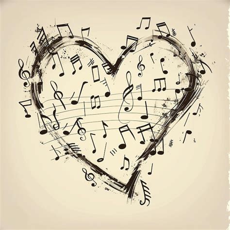 A Drawing Of A Heart With Music Notes And A Musical Note Premium AI