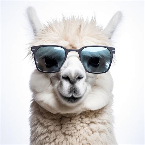 Premium AI Image Closeup Of Alpaca With Sunglasses On White Background