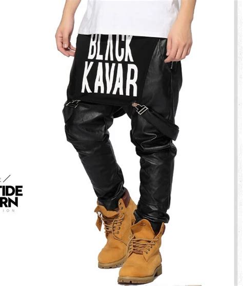 2015 Kanye West Jogger Trousers Pants Hip Hop Jumpsuit Pu Faux Leather