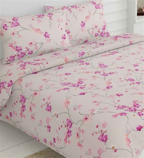 Buy Pink Floral 186 Tc 100 Cotton Double Bedsheet With 2 Pillow