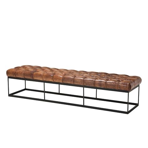 Baileys Bench With Genuine Brown Leather Seat For Sale At 1stdibs