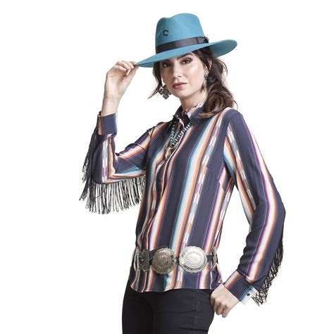 Womens Wrangler Serape Fringe Snap Western Shirt Western Shirts