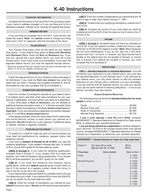 Fillable Online Ksrevenue 2014 Individual Income Tax Instructions Rev 9