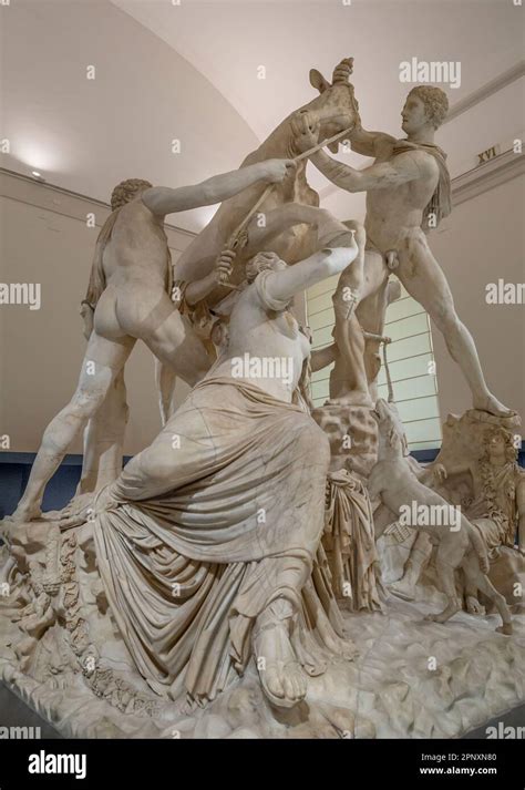 Naples Italy April 20 2023 The Farnese Bull Sculpture In National