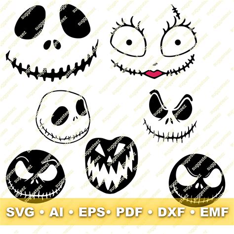 Jack Skellington Svg Faces Bundle Design Cut Files Jack Svg Etsy