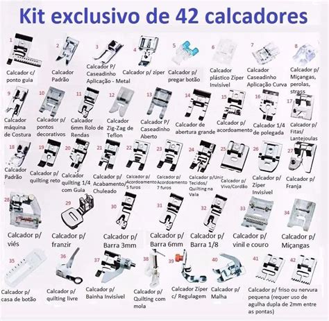 Kit 42 Pés Calcadores Sapatas para Máquina de Costura Doméstica