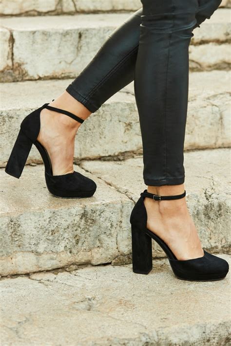 Cici Black Suede Platform Block Heel