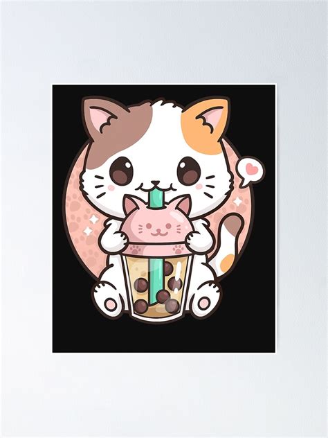 Boba Tea Cat Bubble Tea Cat Kawaii Anime Neko Poster For Sale By