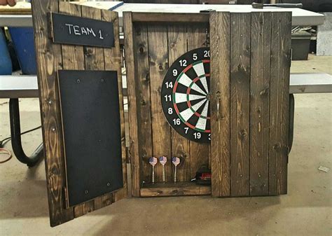 Dartboard Cabinet Rustic Dark Stained Cabinet With Doors And Etsy