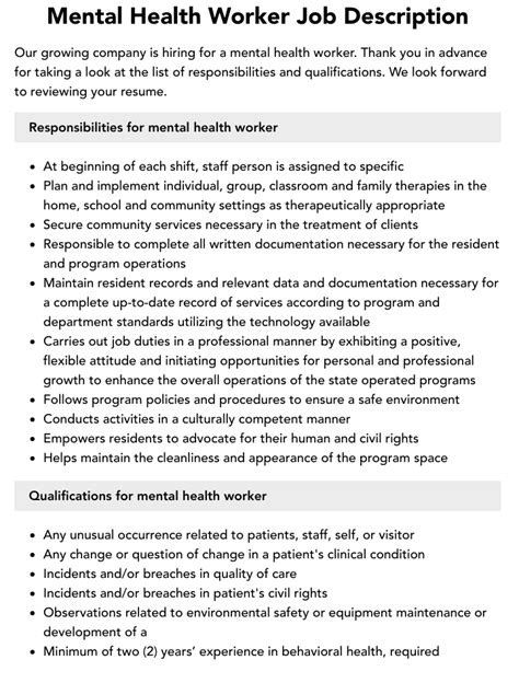 Mental Health Worker Job Description Velvet Jobs