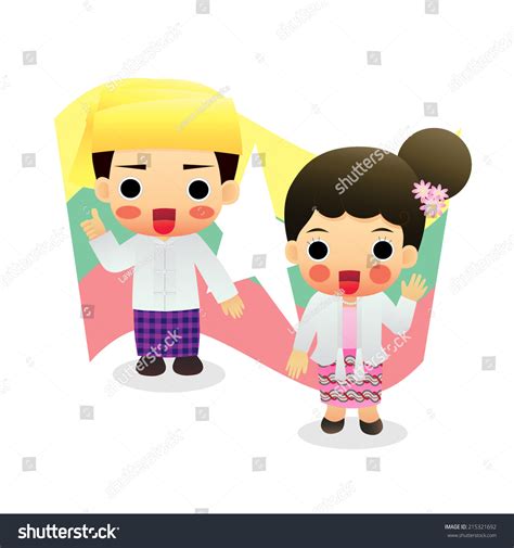 Myanmar Traditional Costume Stock Vector 215321692 Shutterstock