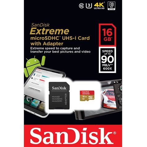 Sandisk Extreme Microsdhc Card Uhs I 3 Class 10 4k 90mbs 16gb With