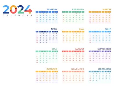 Conjunto De 12 Calendarios Minimalistas Calendario 2024 Plantilla