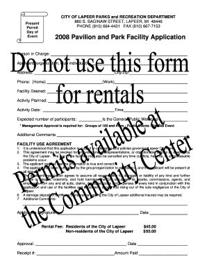 Fillable Online Ci Lapeer Mi Lapeer City Pavillion Rental Form Fax