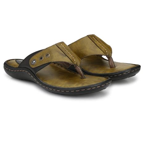 Shences Daily Wear Men Olive Green Leather Slipper Size At Rs