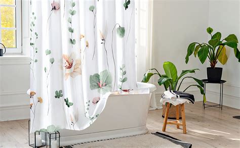 Alynsehom Watercolor Floral Shower Curtain Sage Green Beige Flowers White Bathroom Curtains