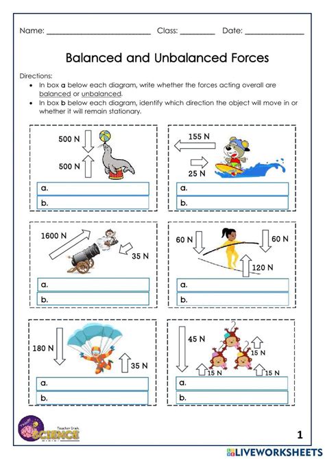 Balanced And Unbalanced Forces Online Exercise For Live Worksheets