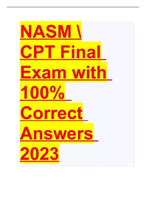 NASM CPT Final Exam With 100 Correct Answers 2023 Nasm Cpt Stuvia US