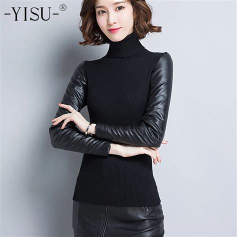 Buy Yisu Women Pu Sleeve Sweater 2018 Autumn Winter