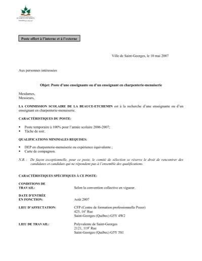 Poste D Une Enseignante Ou D Un Enseignant En Char Commission