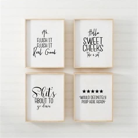 Set of 4 Bathroom Sign,funny Bathroom Signs, Bathroom Wall Art ...